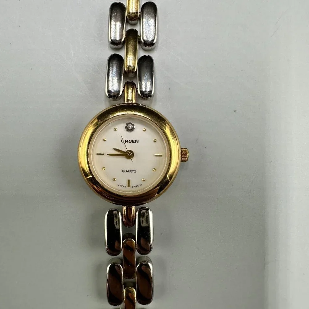 Gruen Watch Women Silver Gold Two Tone 20MM Round Dial New Battery 6.25